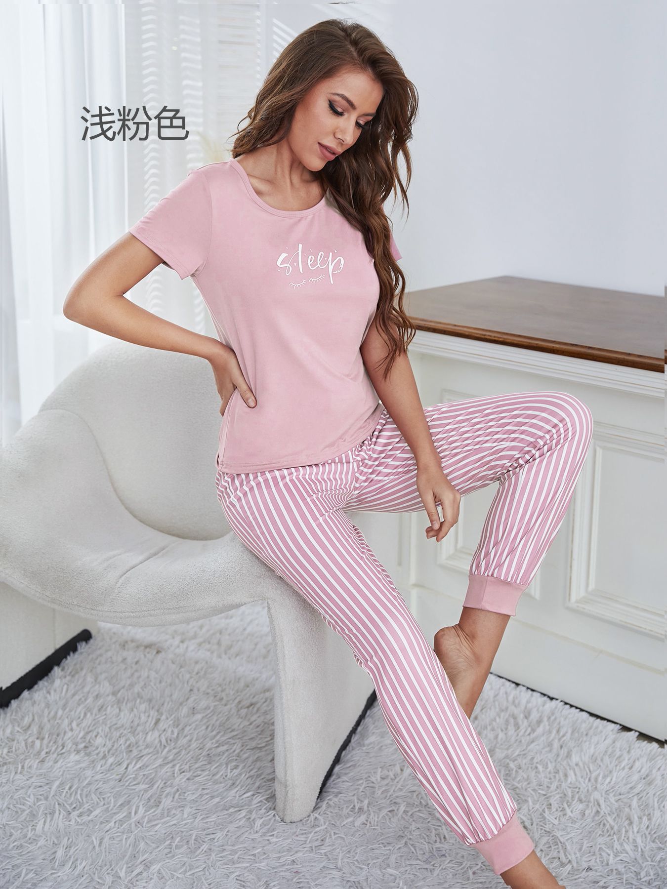 Мода с коротким рукавом Письмо Печать Lounge Set Женщины Loungewear & пижамы